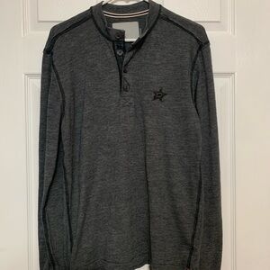 Dallas Stars Gray Long Sleeve Tee with Henley Neckline and Soft Texture